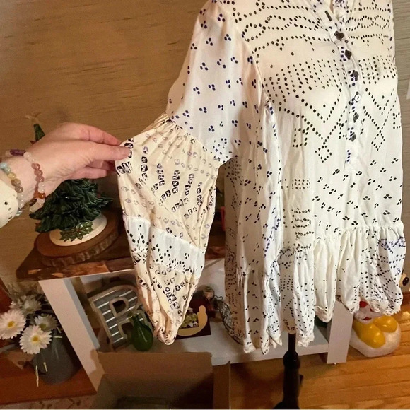 Free People Shibori Ivory Print Long Sleeve Button-Up Tunic Dress Womans Size XS - Picture 6 of 11